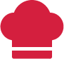 Icona del cappello da chef rosso di Calcmenu – simboleggia le operazioni di cucina e gli strumenti digitali per il flusso di lavoro culinario.