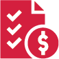 Icona con checklist e moneta – rappresenta le funzionalità di controllo dei costi, acquisti e pianificazione del budget offerte da CalcMenu.