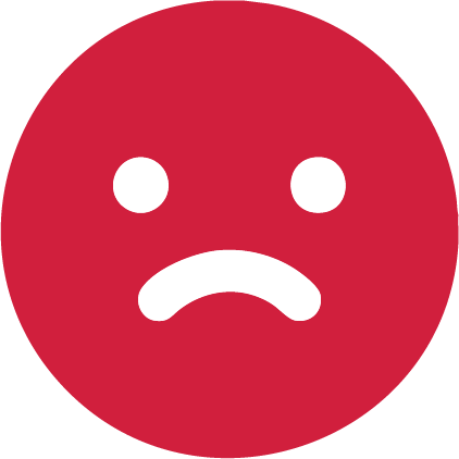 Ícono de cara triste roja de CalcMenu que indica bajo valor nutricional o contenido dietético negativo.