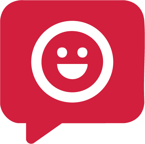 Ícono de burbuja de chat con cara sonriente que representa retroalimentación y satisfacción del usuario en CalcMenu.