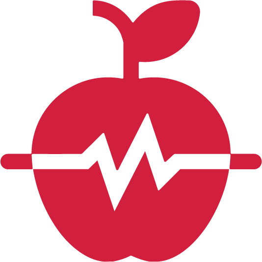 Ícono de manzana con línea de pulso para seguimiento de nutrición y salud usando herramientas CalcMenu.