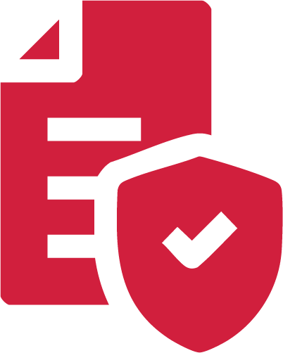 Ícono de seguridad de datos y cumplimiento de CalcMenu con símbolo de documento y escudo.